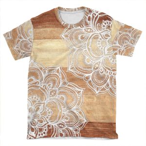 White Doodles On Blonde Wood AOP T-shirt Tee