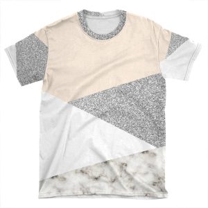 White Marble And Silver Glitter AOP T-shirt Tee