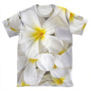 White Plumeria Tropical Frangipani Flowers AOP T-shirt Tee