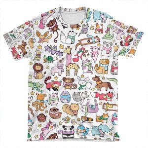 Winter Animals With Scarves Doodle AOP T-shirt Tee