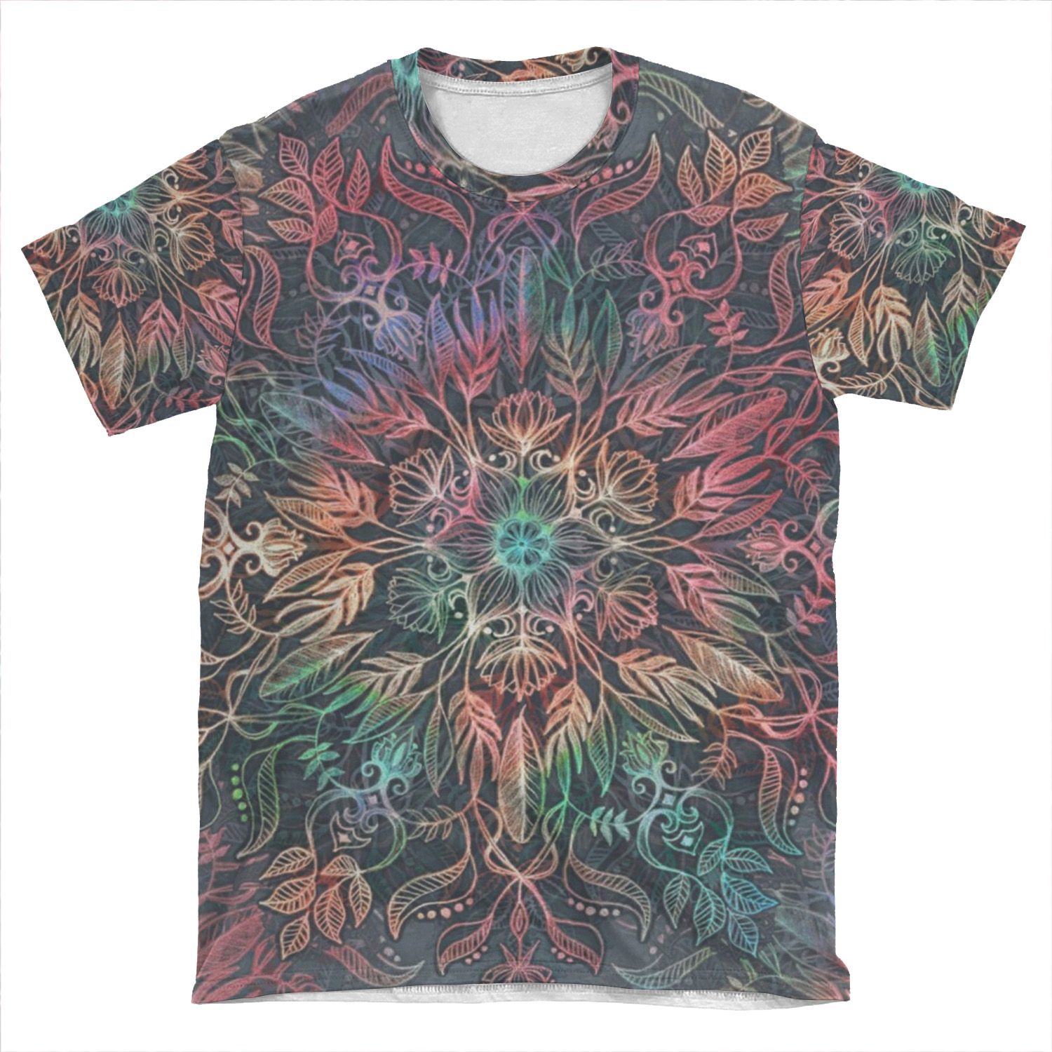 Winter Sunset Mandala In Charcoal, Mint And Melon AOP T-shirt Tee