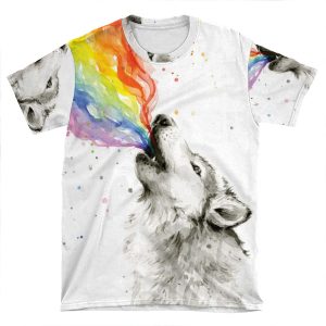 Wolf Howling Rainbow AOP T-shirt Tee
