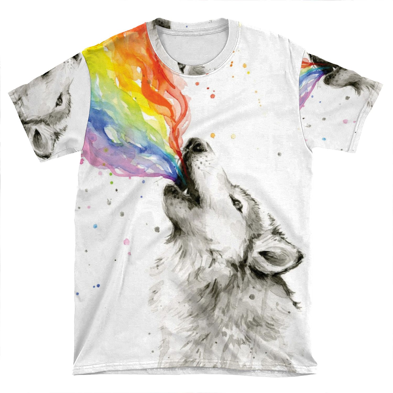Wolf Howling Rainbow AOP T-shirt Tee