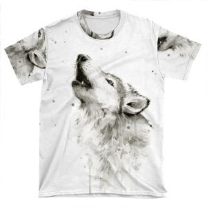 Wolf Howling Watercolor AOP T-shirt Tee
