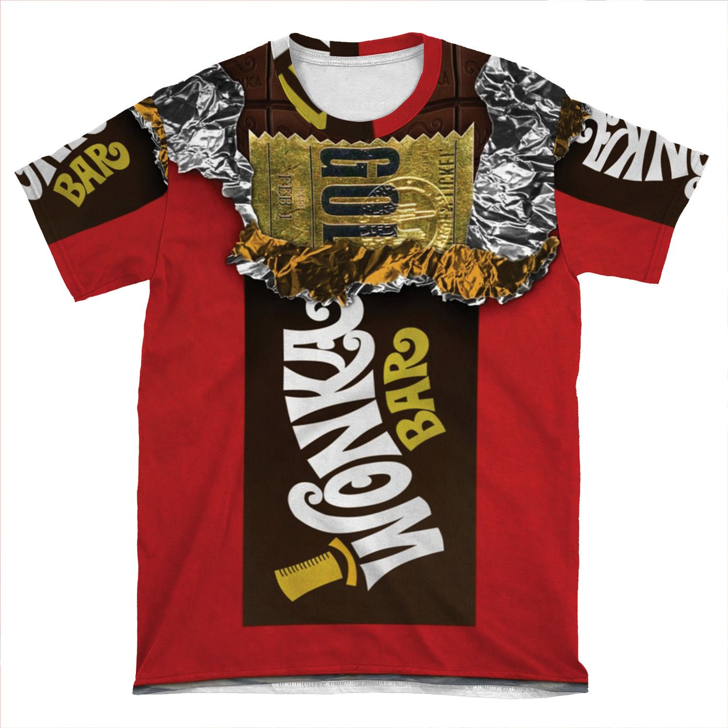 Wonka Chocolate Bar With Golden Ticket AOP T-shirt Tee