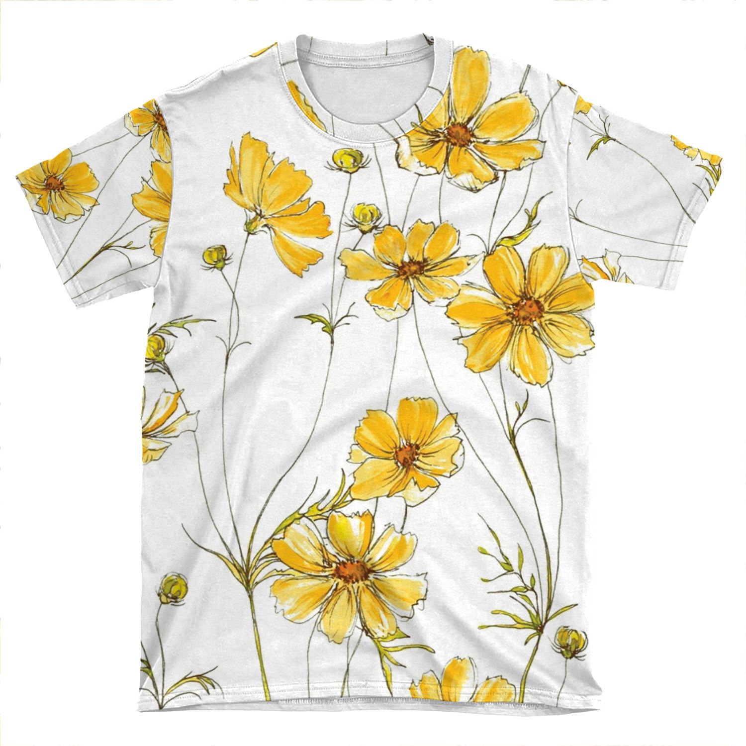 Yellow Cosmos Flowers AOP T-shirt Tee