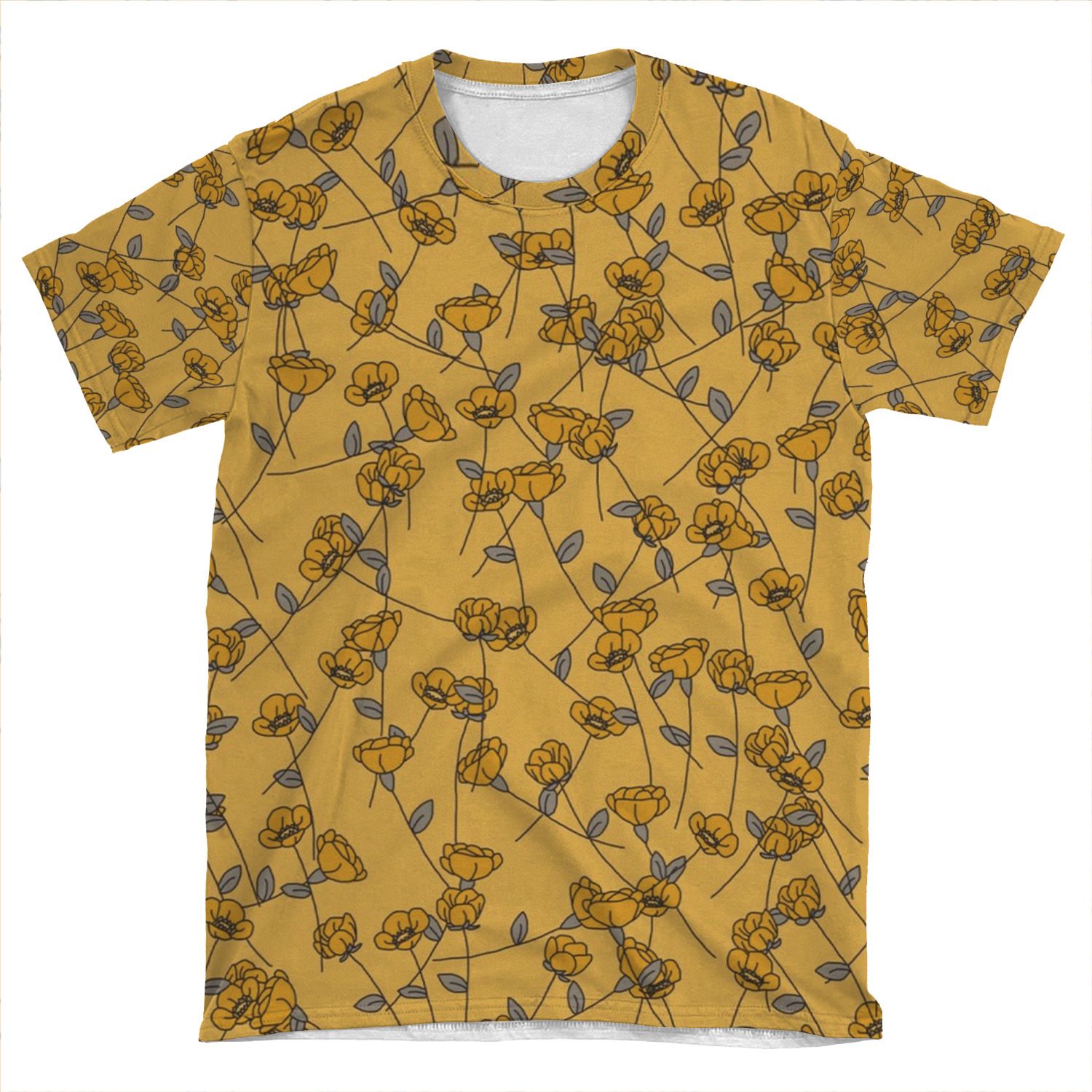 Yellow Floral Print AOP T-shirt Tee