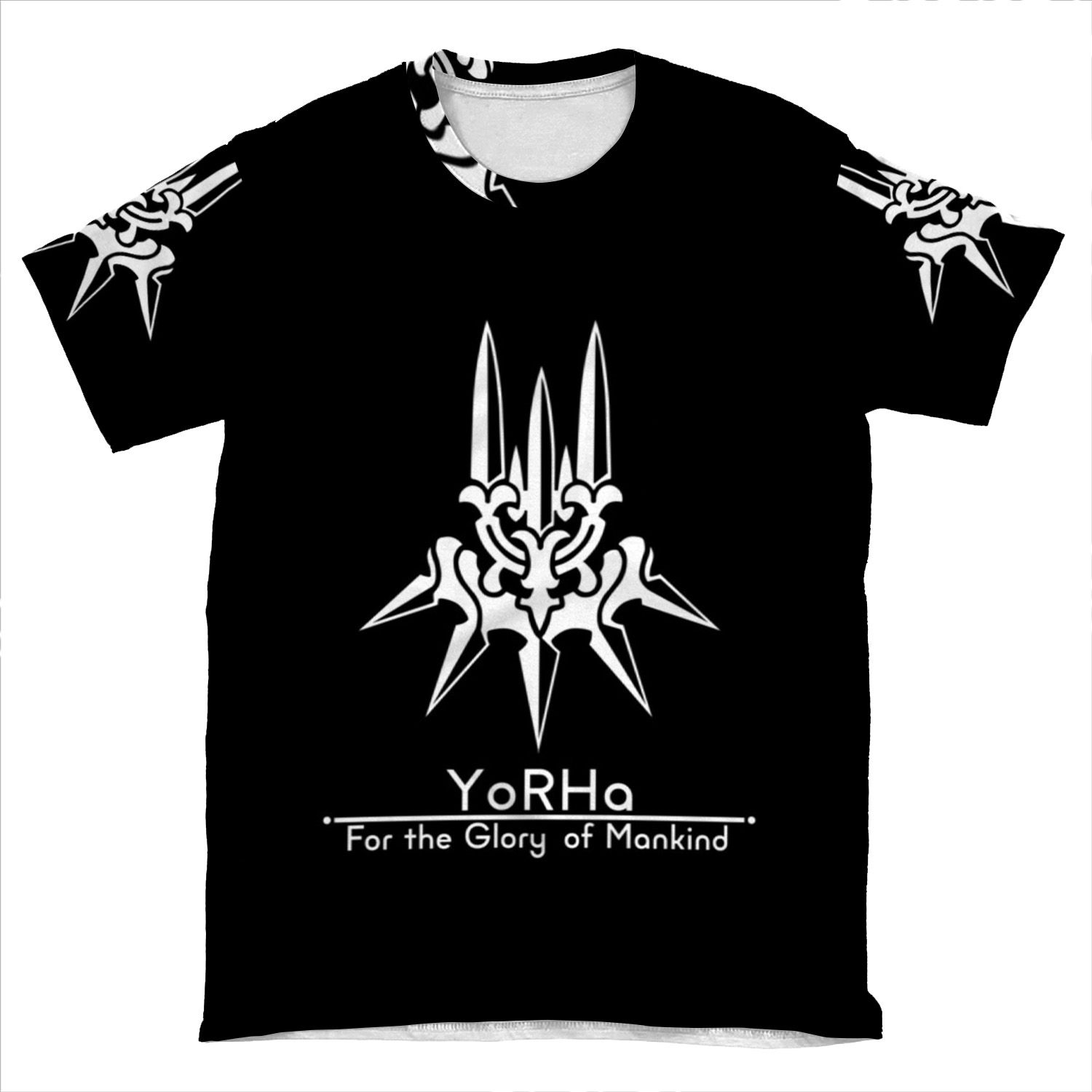 Yorha + Motto Black Background AOP T-shirt Tee