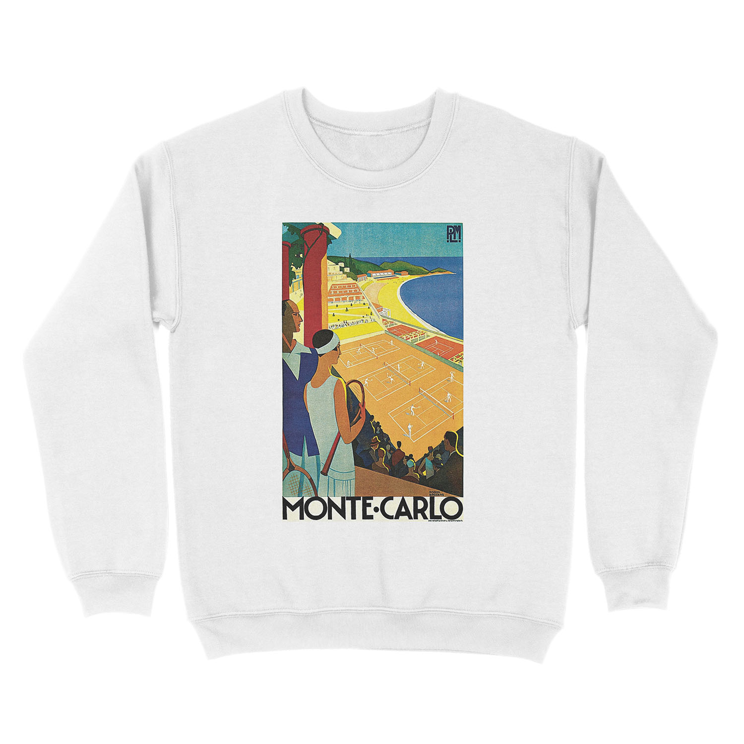 1920s Vintage Monte Carlo Tennis Travel Ad Unisex Crewneck Sweatshirt - Image 2