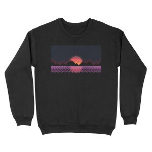 80s Retro Grid & Rising Sun - "Event Horizon" Unisex Crewneck Sweatshirt