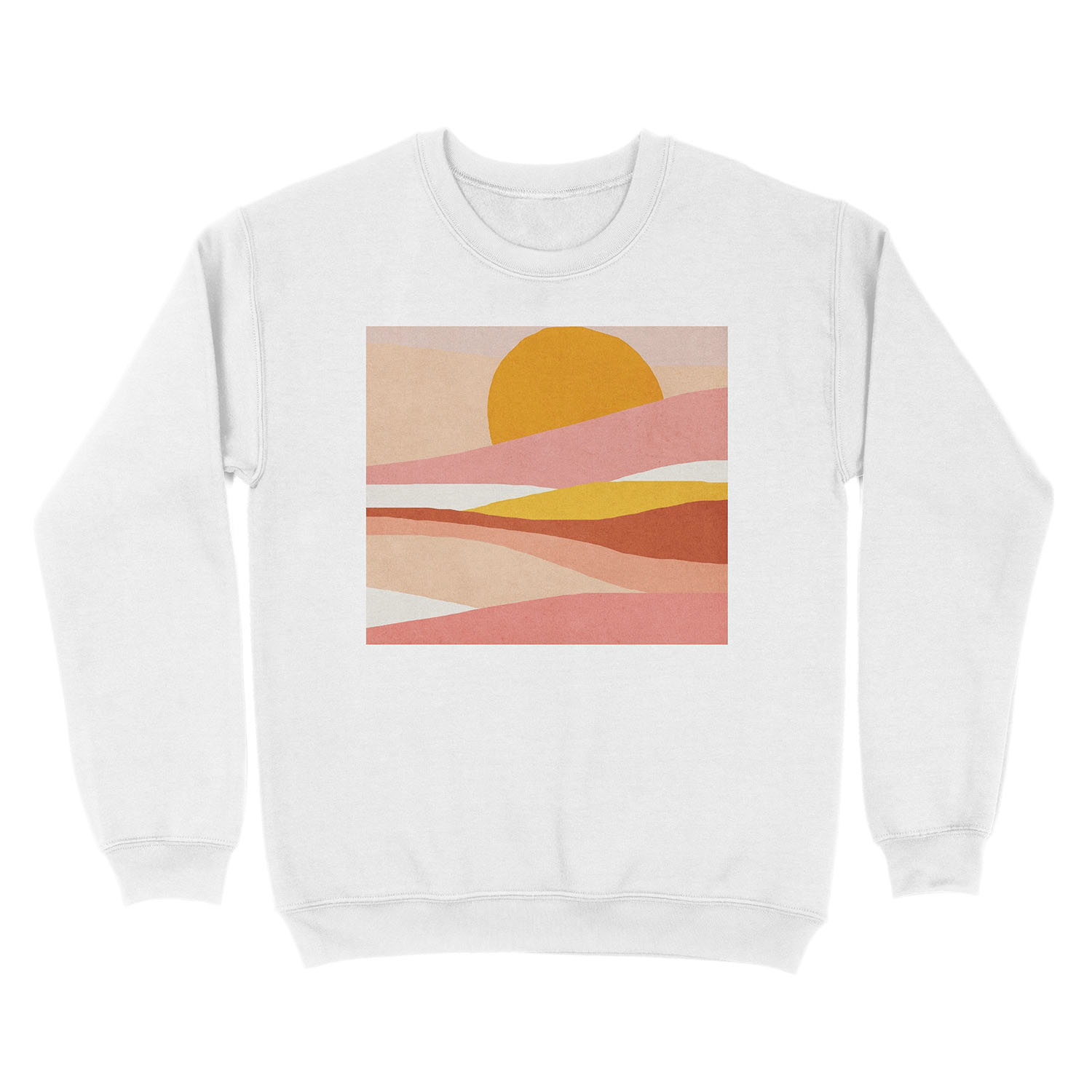 Abstract, Landscape, Sun, Mid century modern kids wall art, Nursery room Unisex Crewneck Sweatshirt - Image 2