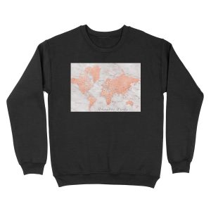 Adventure awaits world map in rose gold and marble, "Janine" Unisex Crewneck Sweatshirt