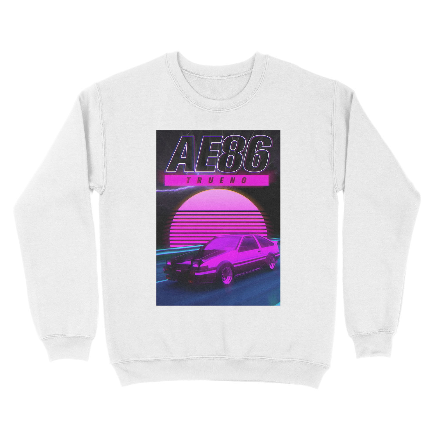 AE86 RETRO SYNTHWAVE POSTER Unisex Crewneck Sweatshirt - Image 2