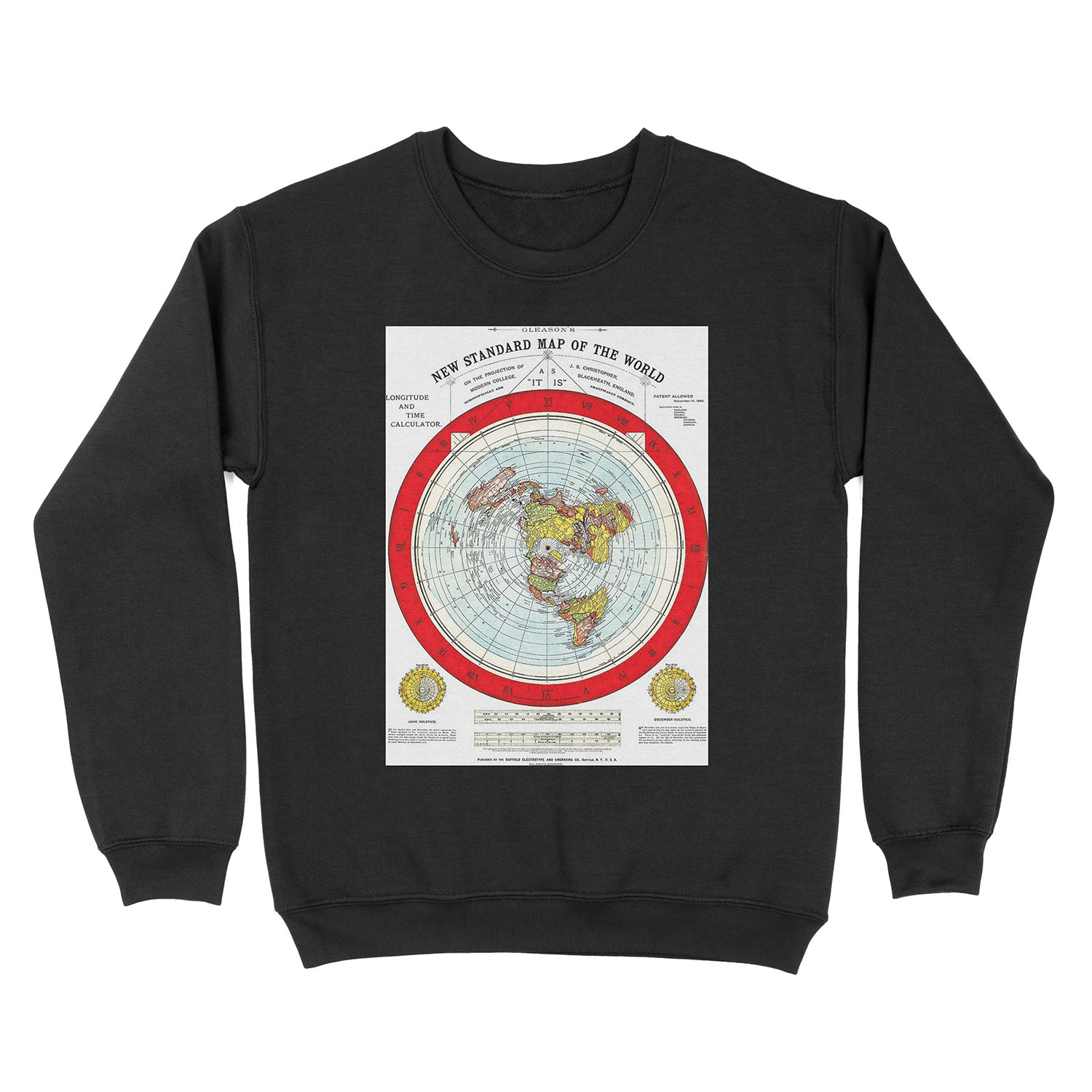 Alexander Gleason New Standard Map Of The World Flat Earth Unisex Crewneck Sweatshirt