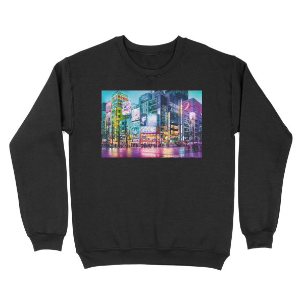 Anime Akihabara Neon Dream many colourful reflection on the wet streets Unisex Crewneck Sweatshirt