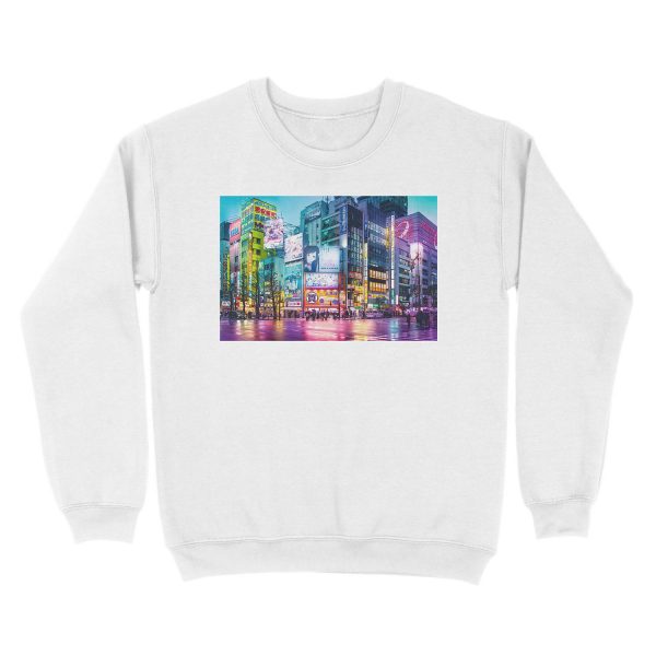 Anime Akihabara Neon Dream many colourful reflection on the wet streets Unisex Crewneck Sweatshirt - Image 2