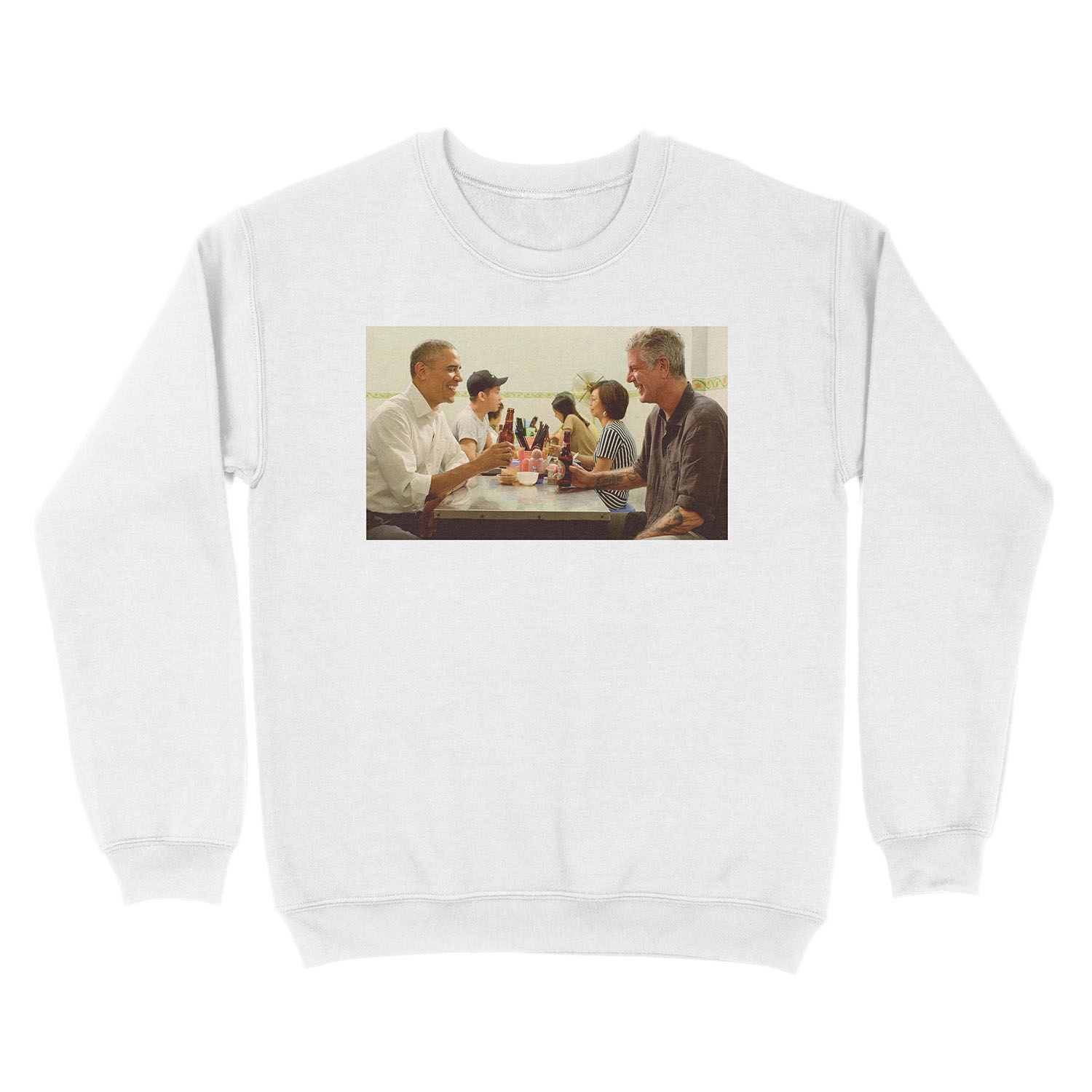 anthony bourdain and barack obama poster Unisex Crewneck Sweatshirt - Image 2