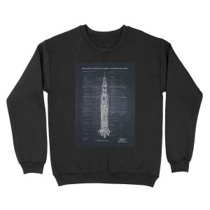 Apollo Saturn V Blueprint in High Resolution (black) Unisex Crewneck Sweatshirt