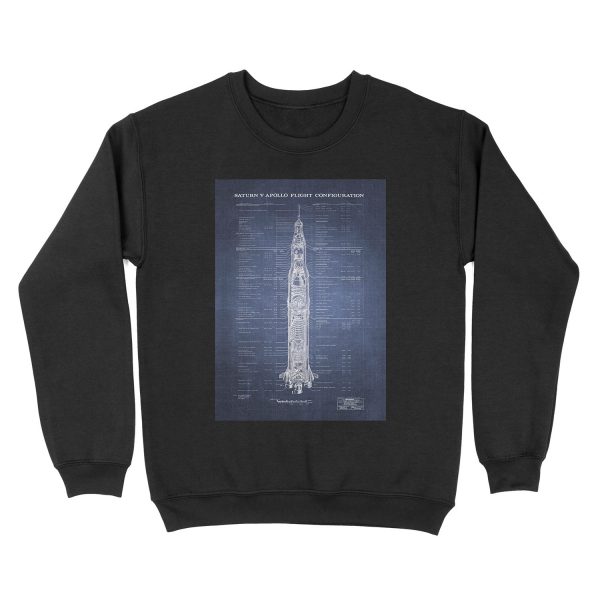 Apollo Saturn V Blueprint in High Resolution (dark blue) Unisex Crewneck Sweatshirt