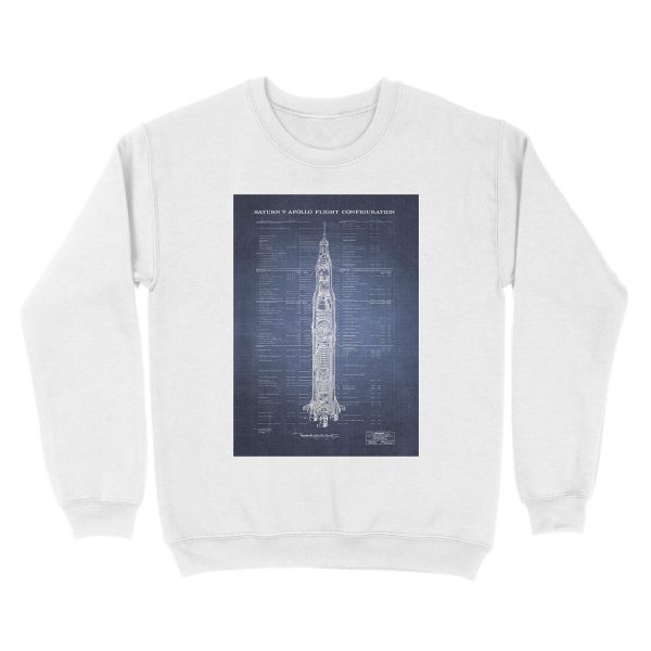 Apollo Saturn V Blueprint in High Resolution (dark blue) Unisex Crewneck Sweatshirt - Image 2