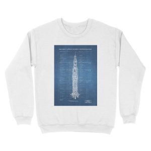 Alternative view of Apollo Saturn V Blueprint in High Resolution (light blue) Unisex Crewneck Sweatshirt