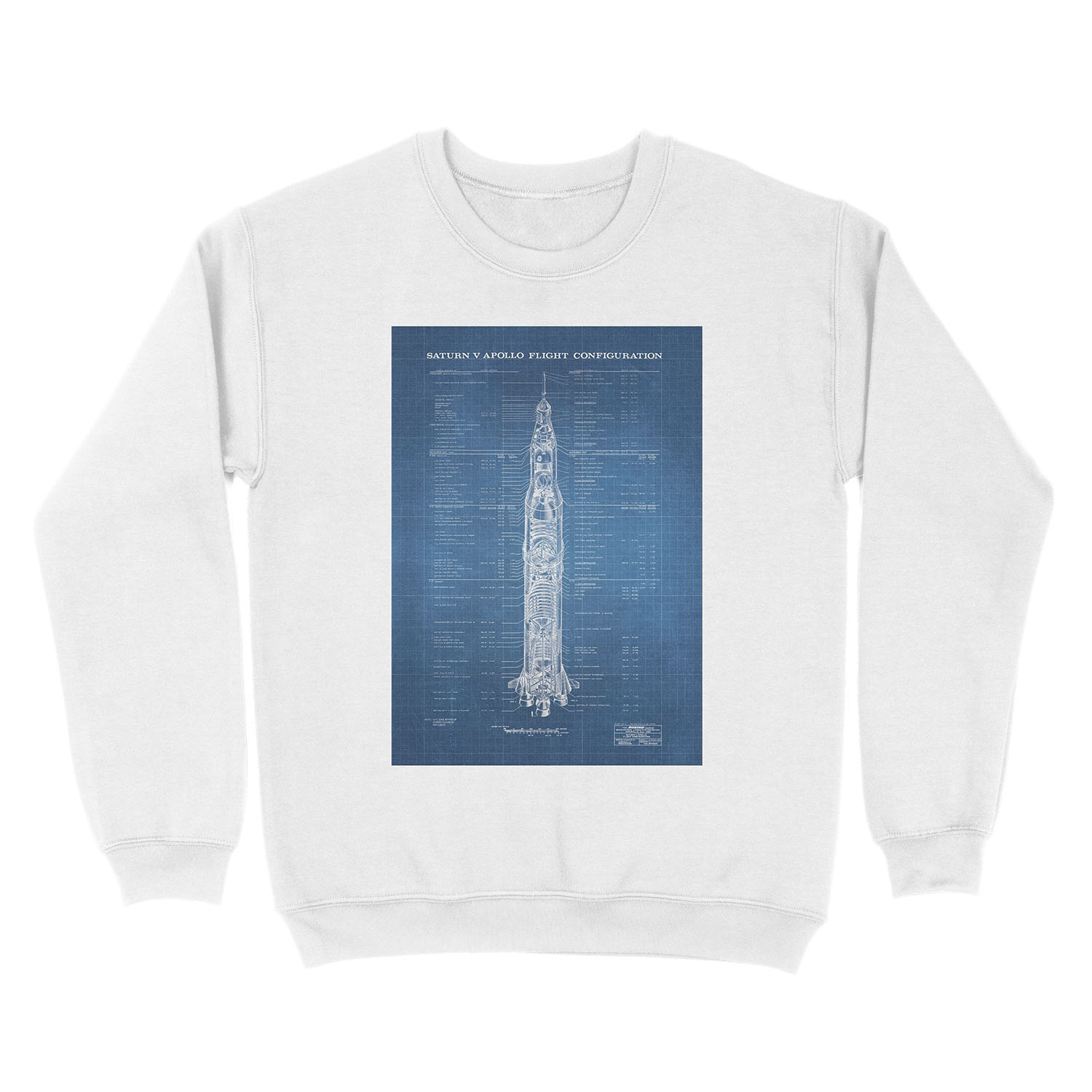 Apollo Saturn V Blueprint in High Resolution (light blue) Unisex Crewneck Sweatshirt - Image 2