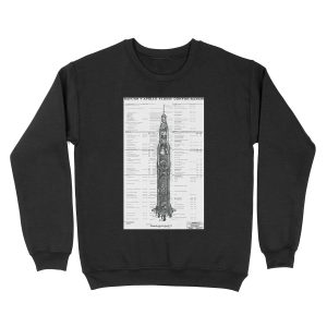 Apollo Saturn V Blueprint in High Resolution (white) Unisex Crewneck Sweatshirt