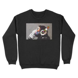 Banksy DJ Monkey Thinker with Headphones Unisex Crewneck Sweatshirt