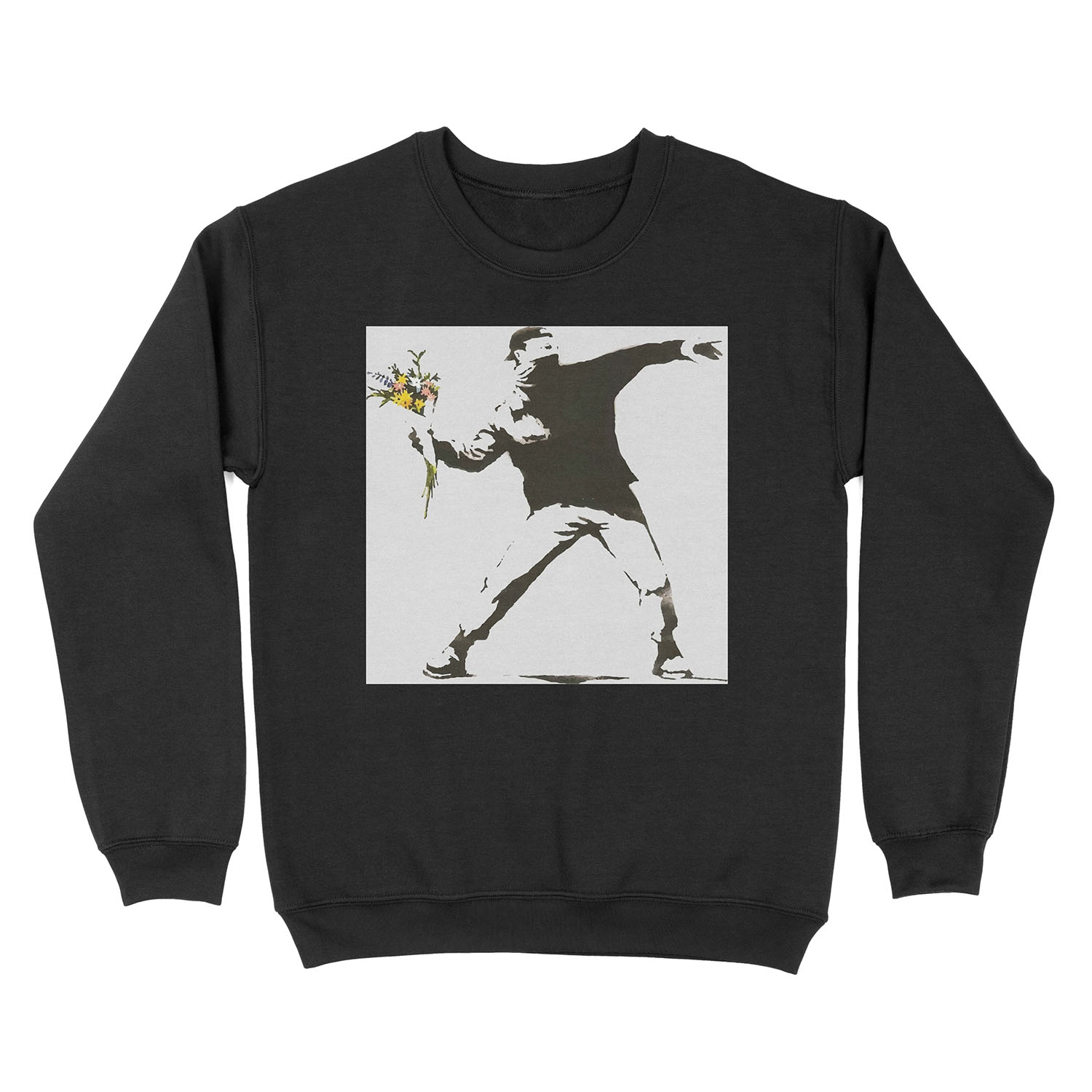 Banksy - Man Throwing Flowers - Antifa vs Police Manifestation Design For Men, Women, Unisex Crewneck Sweatshirt