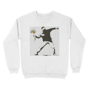 Alternative view of Banksy - Man Throwing Flowers - Antifa vs Police Manifestation Design For Men, Women, Unisex Crewneck Sweatshirt