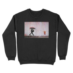 Banksy Umbrella Rainbow Happy Girl Unisex Crewneck Sweatshirt