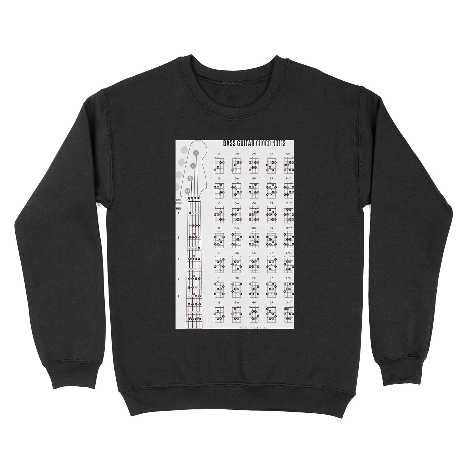 Bass Guitar Chord & Fretboard Notes Unisex Crewneck Sweatshirt