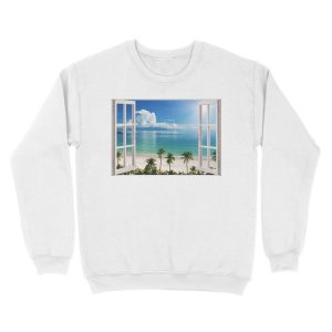 Alternative view of Beach Scene Open Windows Unisex Crewneck Sweatshirt