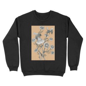 bees and chamomile on caramel background Unisex Crewneck Sweatshirt