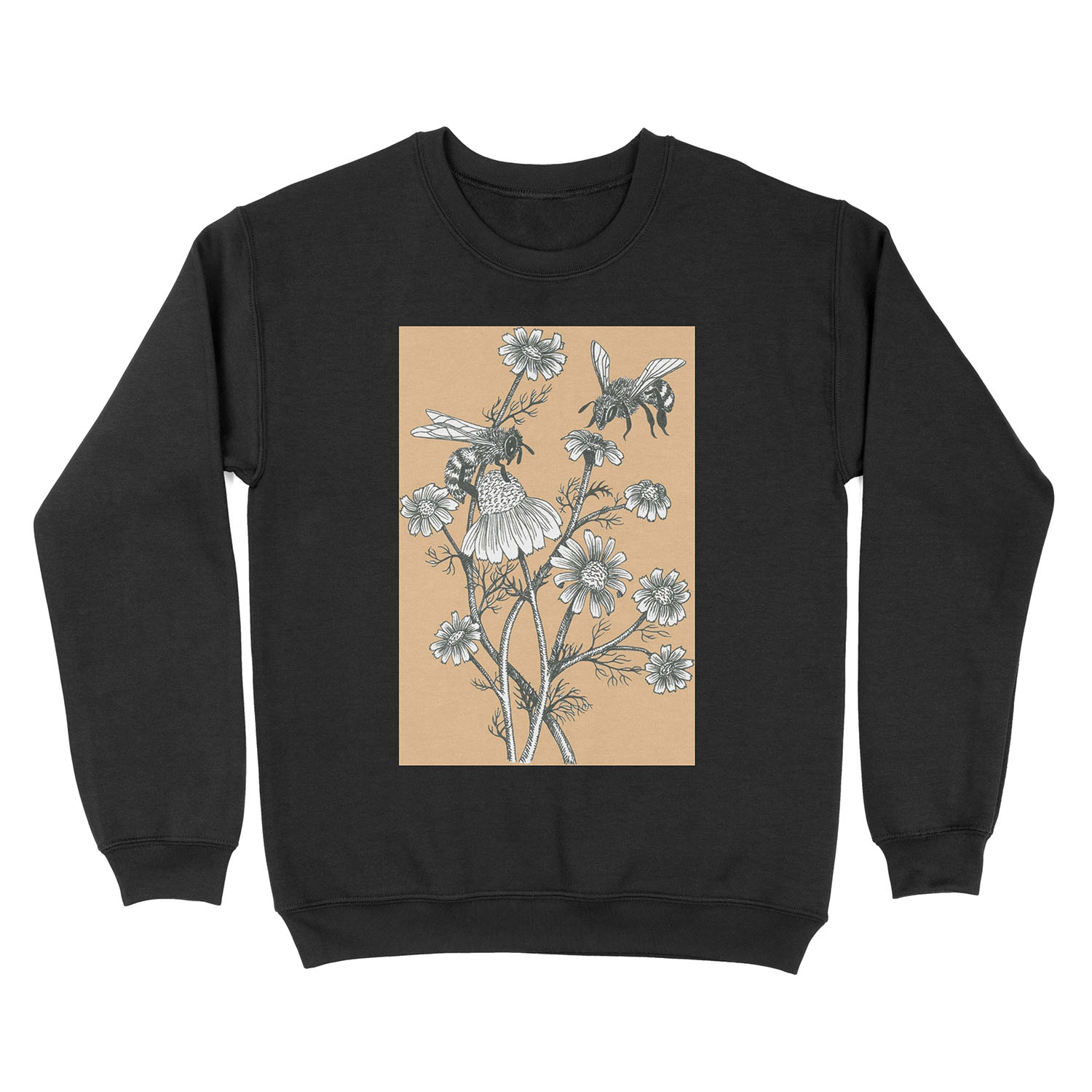 bees and chamomile on caramel background Unisex Crewneck Sweatshirt