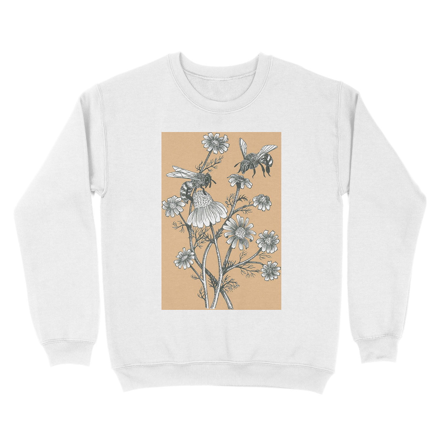 bees and chamomile on caramel background Unisex Crewneck Sweatshirt - Image 2