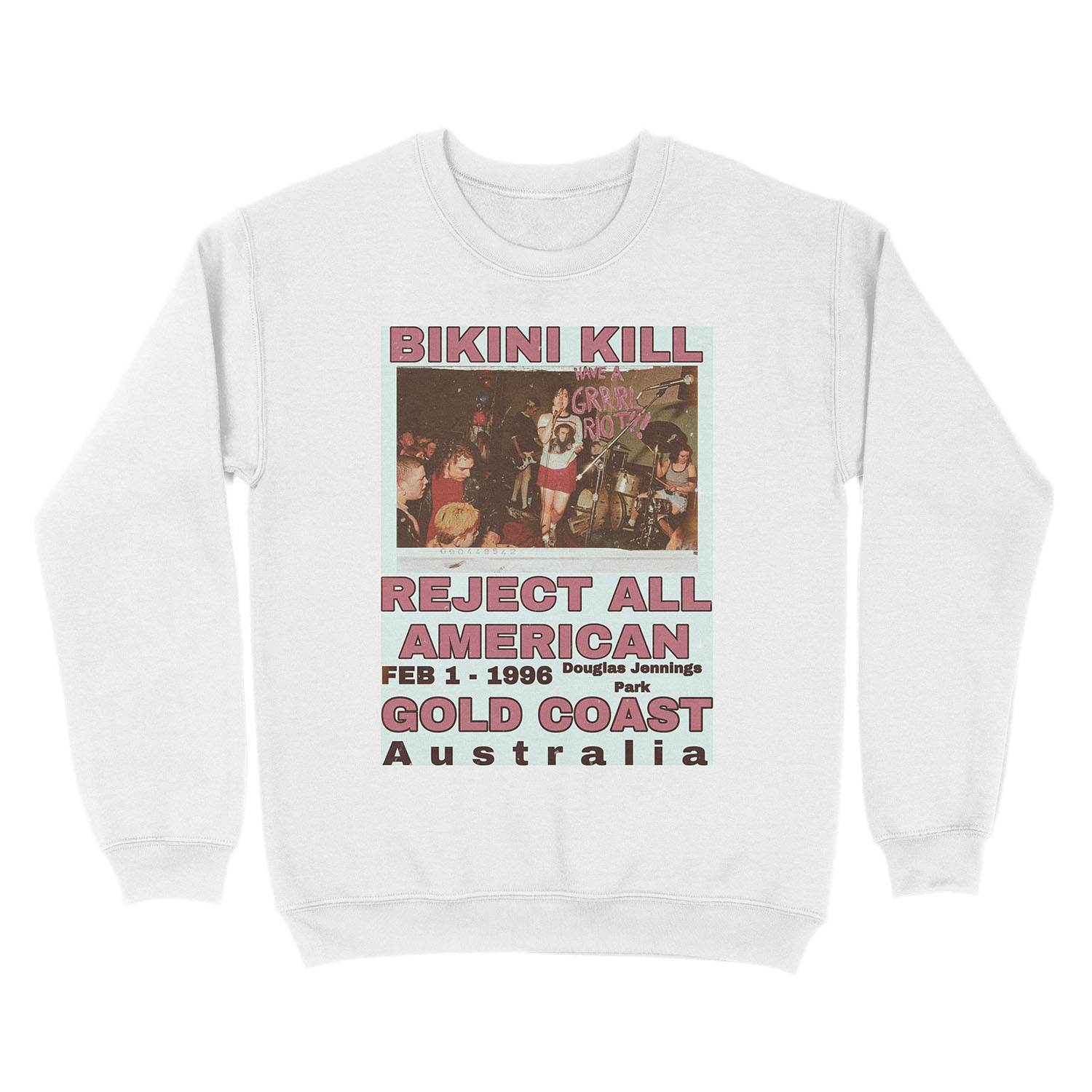 Bikini Kill Reject All American Gold Coast Unisex Crewneck Sweatshirt - Image 2