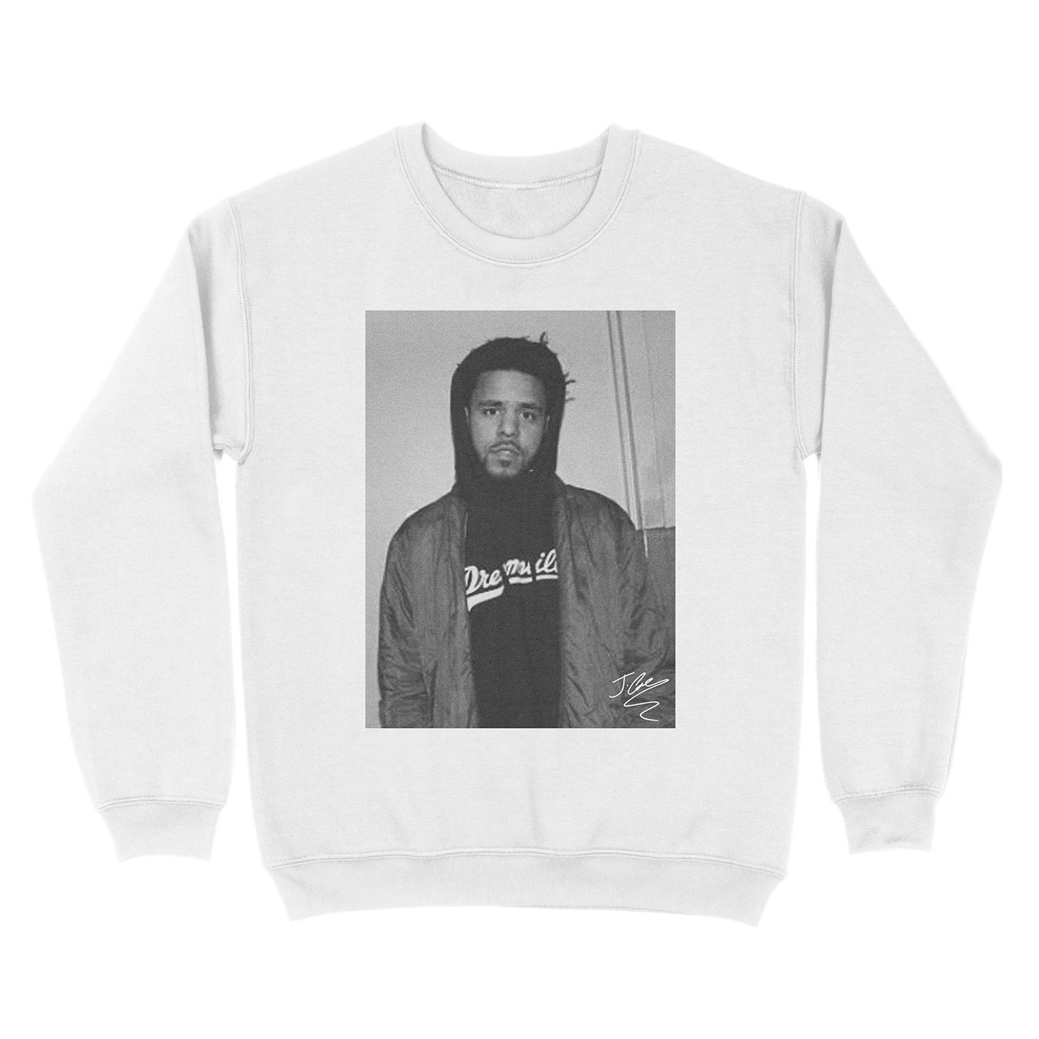 Black and White J. Cole Photo Signature Unisex Crewneck Sweatshirt - Image 2