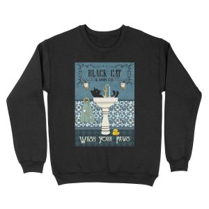 Black Cat Sink Co Wash Your Paws, Bathroom Decor, Black Cat Unisex Crewneck Sweatshirt