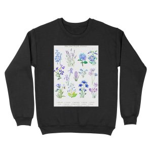 blue and purple flower collection watercolor Unisex Crewneck Sweatshirt