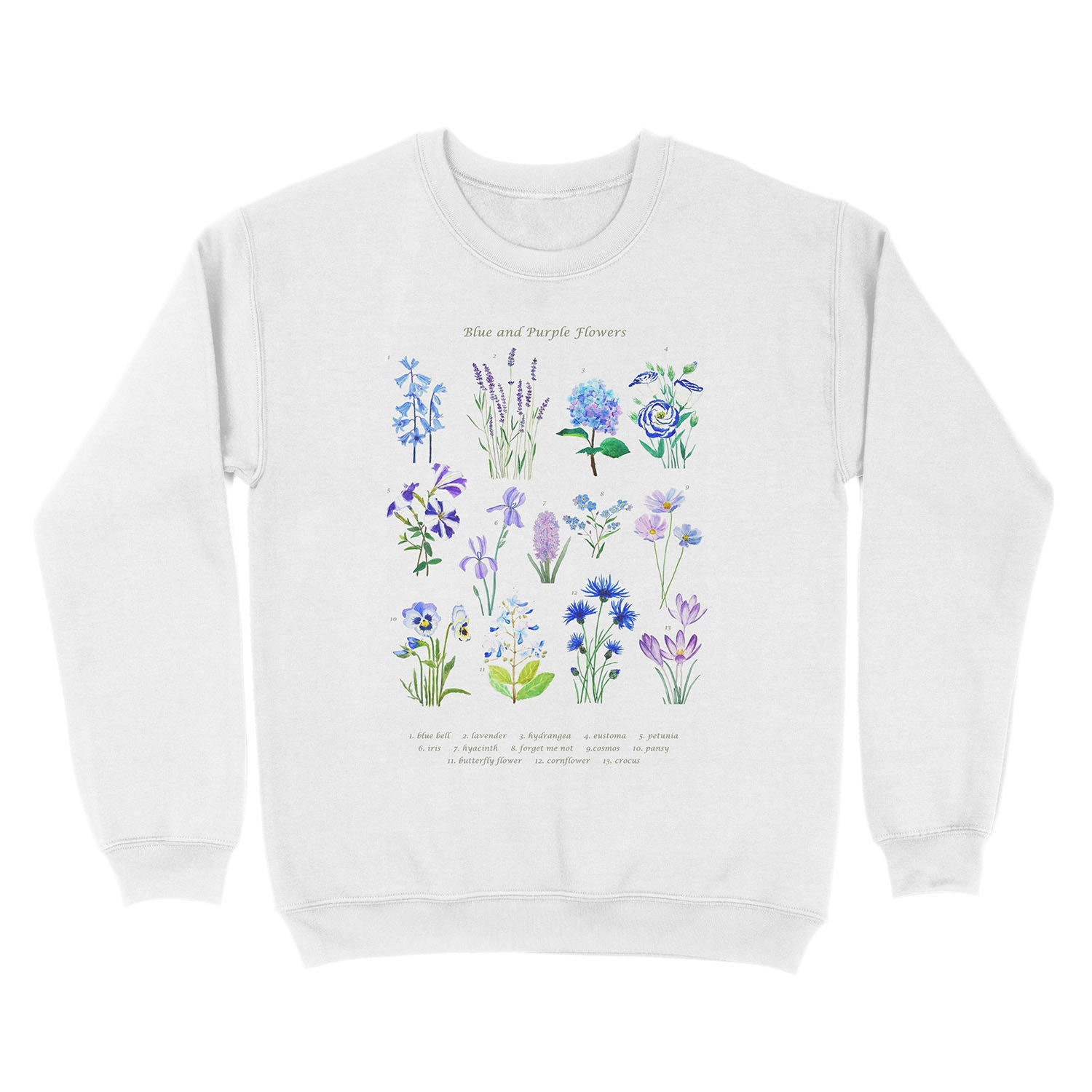 blue and purple flower collection watercolor Unisex Crewneck Sweatshirt - Image 2