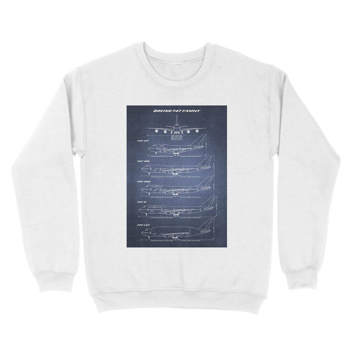 Boeing 747 Family Blueprint (dark blue) Unisex Crewneck Sweatshirt - Image 2
