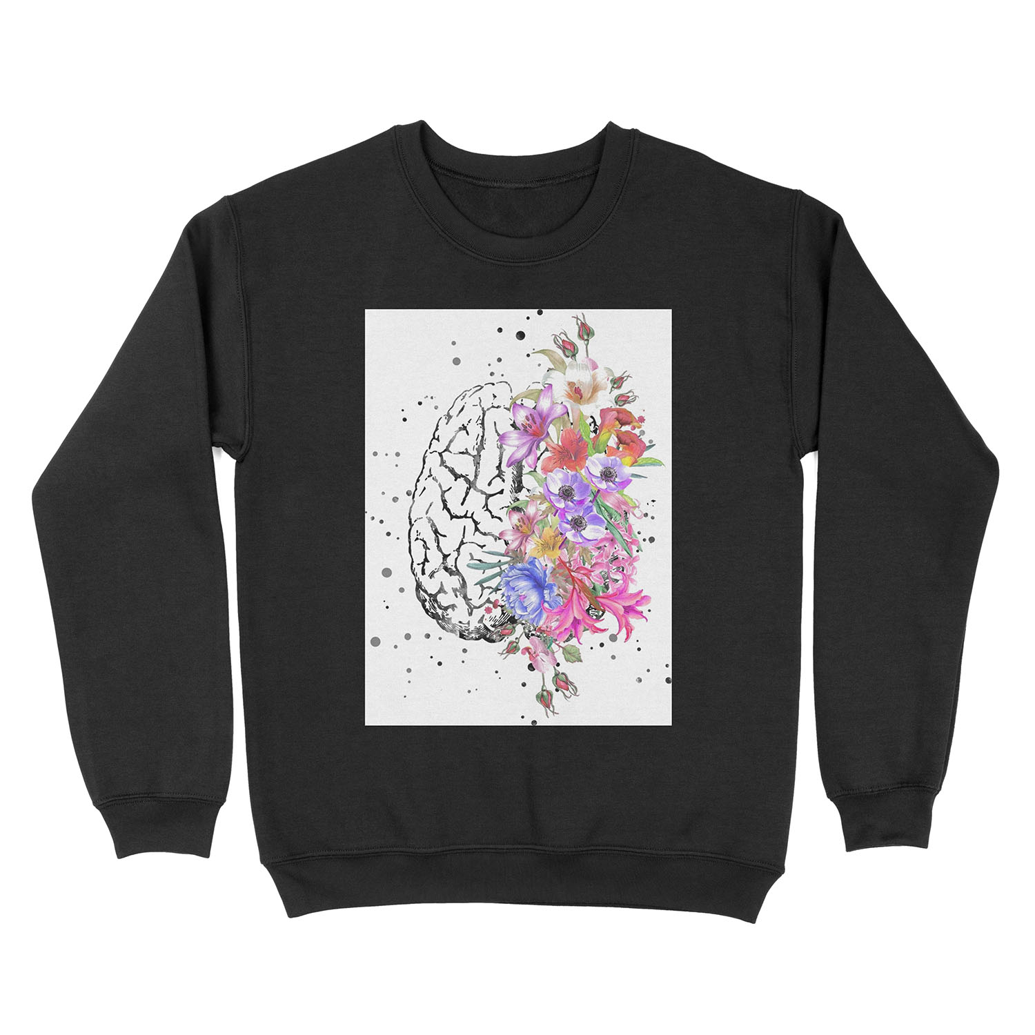 Brain anatomy, watercolor Brain, flowers brain, brain with Flowers Unisex Crewneck Sweatshirt