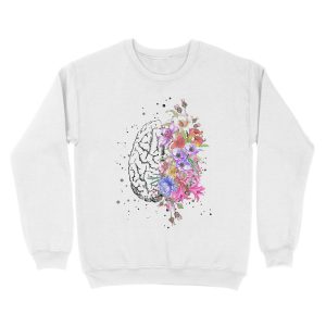 Alternative view of Brain anatomy, watercolor Brain, flowers brain, brain with Flowers Unisex Crewneck Sweatshirt