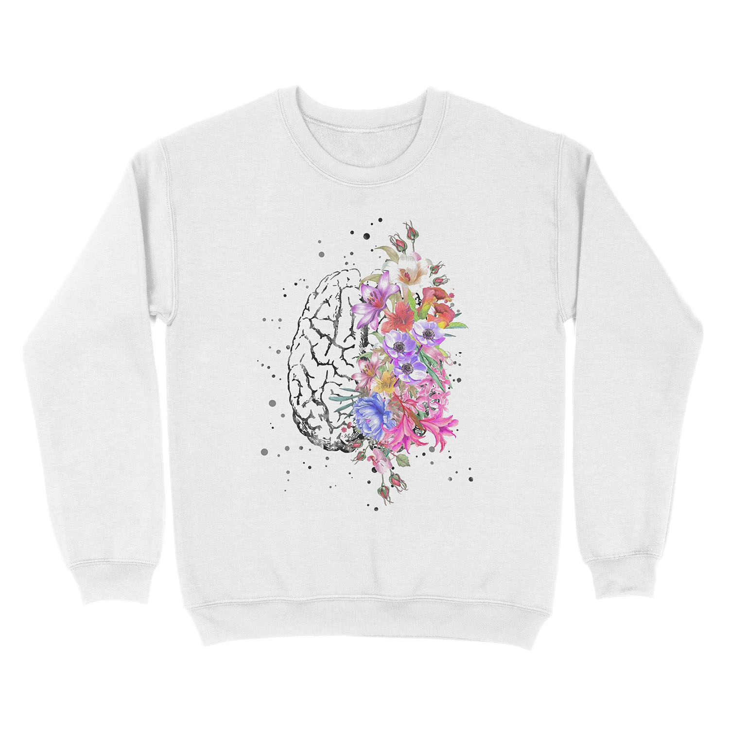 Brain anatomy, watercolor Brain, flowers brain, brain with Flowers Unisex Crewneck Sweatshirt - Image 2