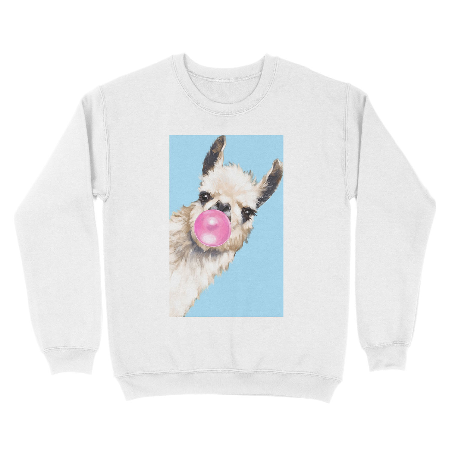 Bubble Gum Sneaky Llama in Blue Unisex Crewneck Sweatshirt - Image 2