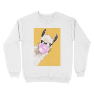 Alternative view of Bubble Gum Sneaky Llama in Mustard Yellow Unisex Crewneck Sweatshirt