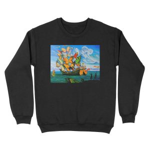 BUTTERFLY SHIP : Vintage Dali Abstract Painting Print Unisex Crewneck Sweatshirt