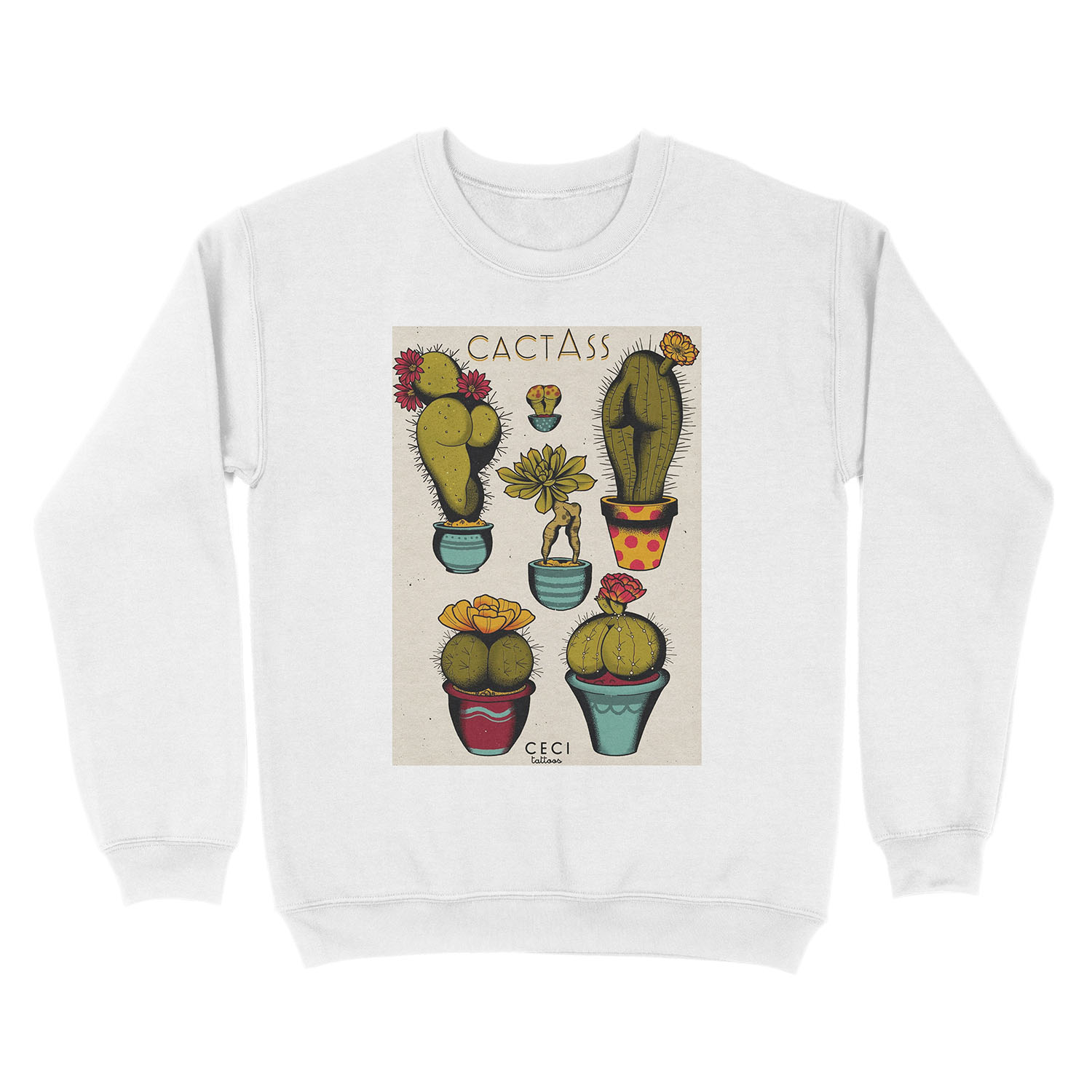 CactAss tattoo flash Unisex Crewneck Sweatshirt - Image 2