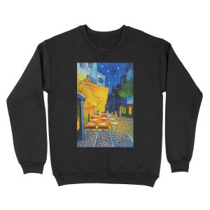 Cafe Terrace At Night Vincent Van Gogh Restored Unisex Crewneck Sweatshirt